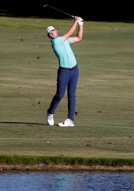 Sam Burns hits from the fairway on the 16th hole during the third round of the Shriners Hospita ...