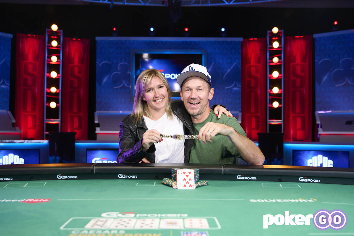 John Monnette with his wife, Diana, after winning the $10,000 buy-in Limit Hold'em Championship ...
