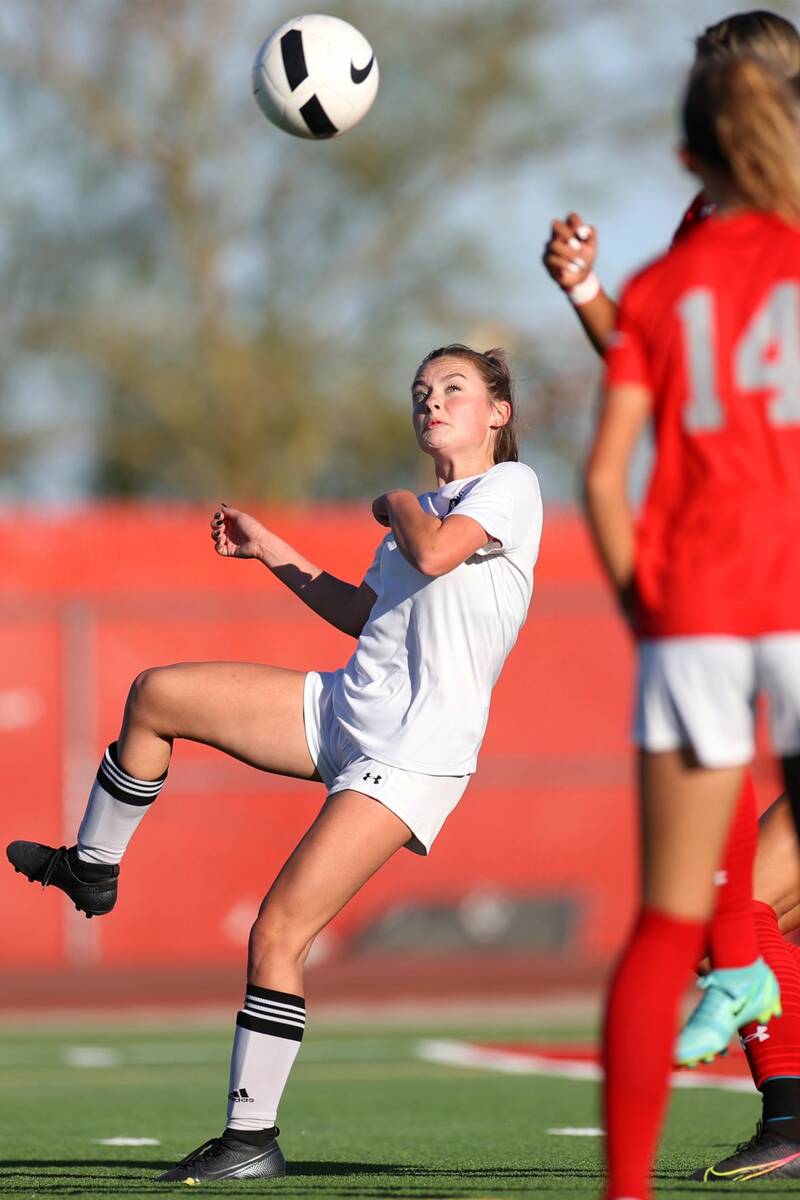 Centennial's Alexandria Neubert (2) takes a shot at the goal against Arbor View during the firs ...