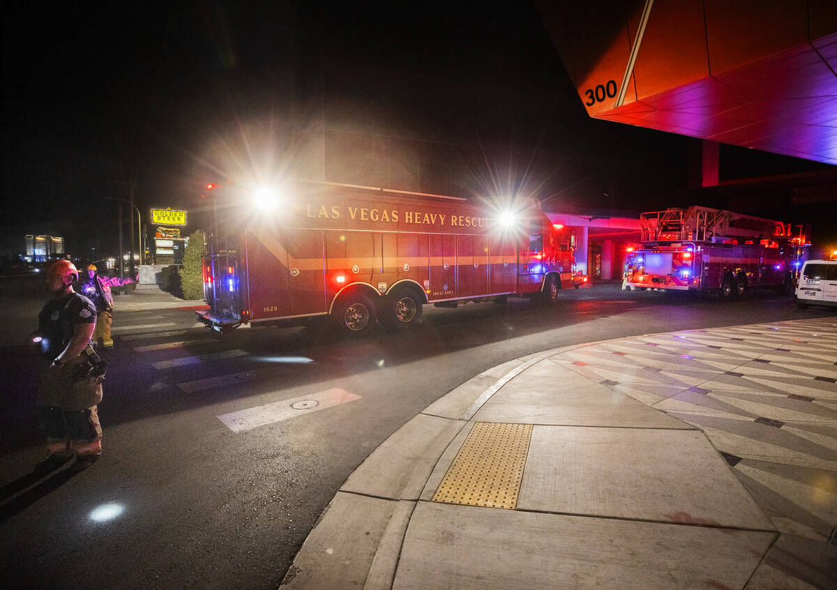The Las Vegas Fire Department responds to reports of people trapped in an elevator during a pow ...