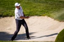 Jason Kokrak hits out of the bunker onto the fourth green during the final round of the CJ Cup ...