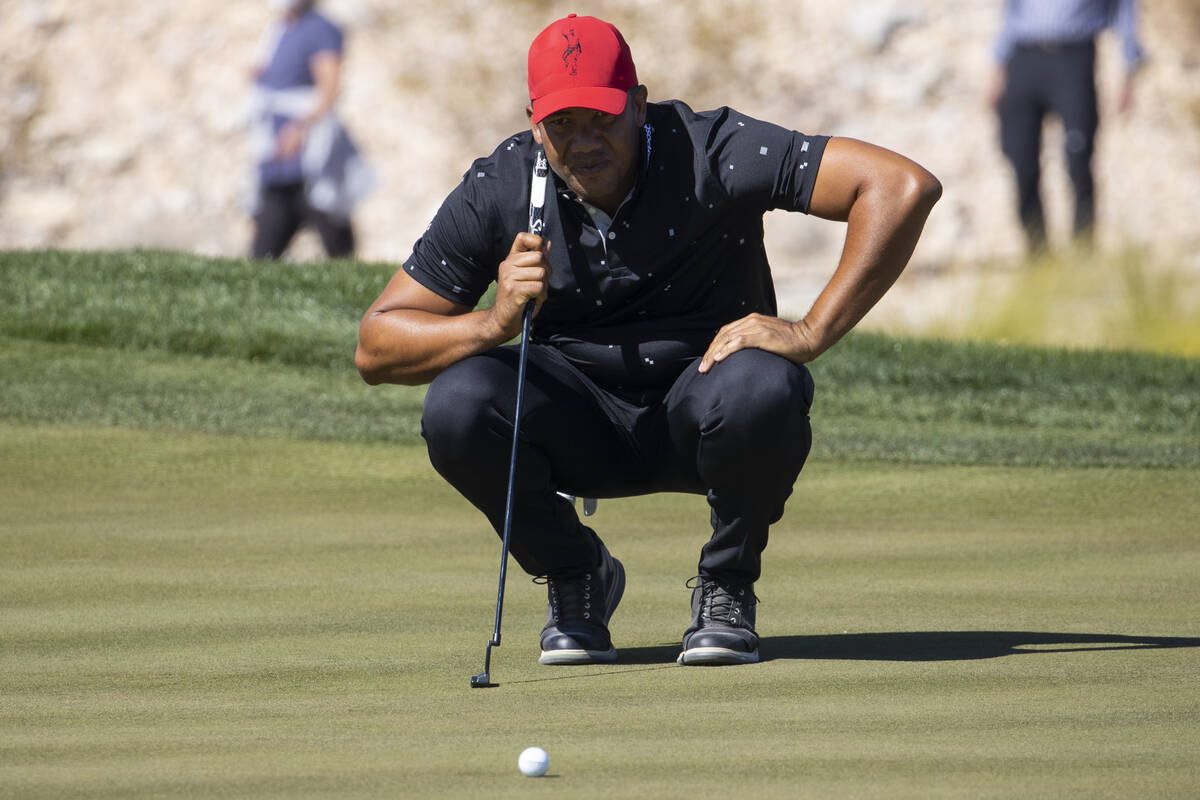 Jhonattan Vegas prepares to hit a putt in the 17th green in the first round of the CJ Cup golf ...