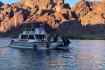 A Mohave County water rescue boat at the scene of an apparent double drowning on the Colorado R ...