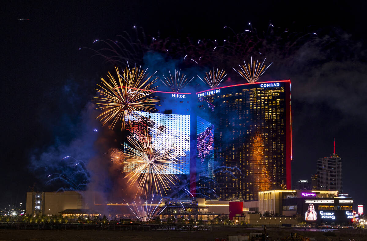 Resorts World Las Vegas grand opening fireworks show from Maggiano's Little Italy at the Fashio ...