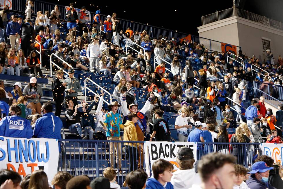 Bishop Gorman High School's fans celebrate their victory against Palo Verde High School after a ...