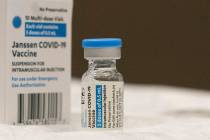 In this March 3, 2021 file photo, a vial of the Johnson & Johnson COVID-19 vaccine is displayed ...