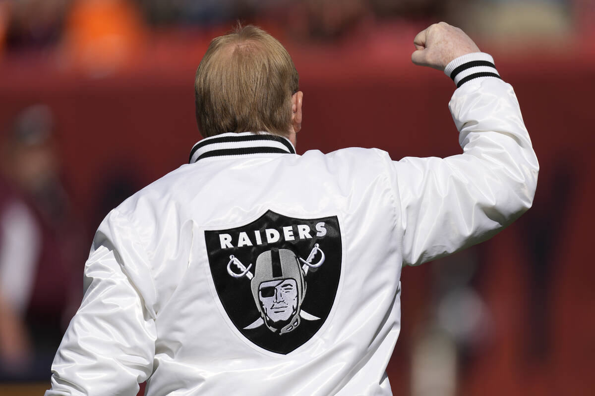 Las Vegas Raiders owner Mark Davis acknowledges fans prior to an NFL football game against the ...