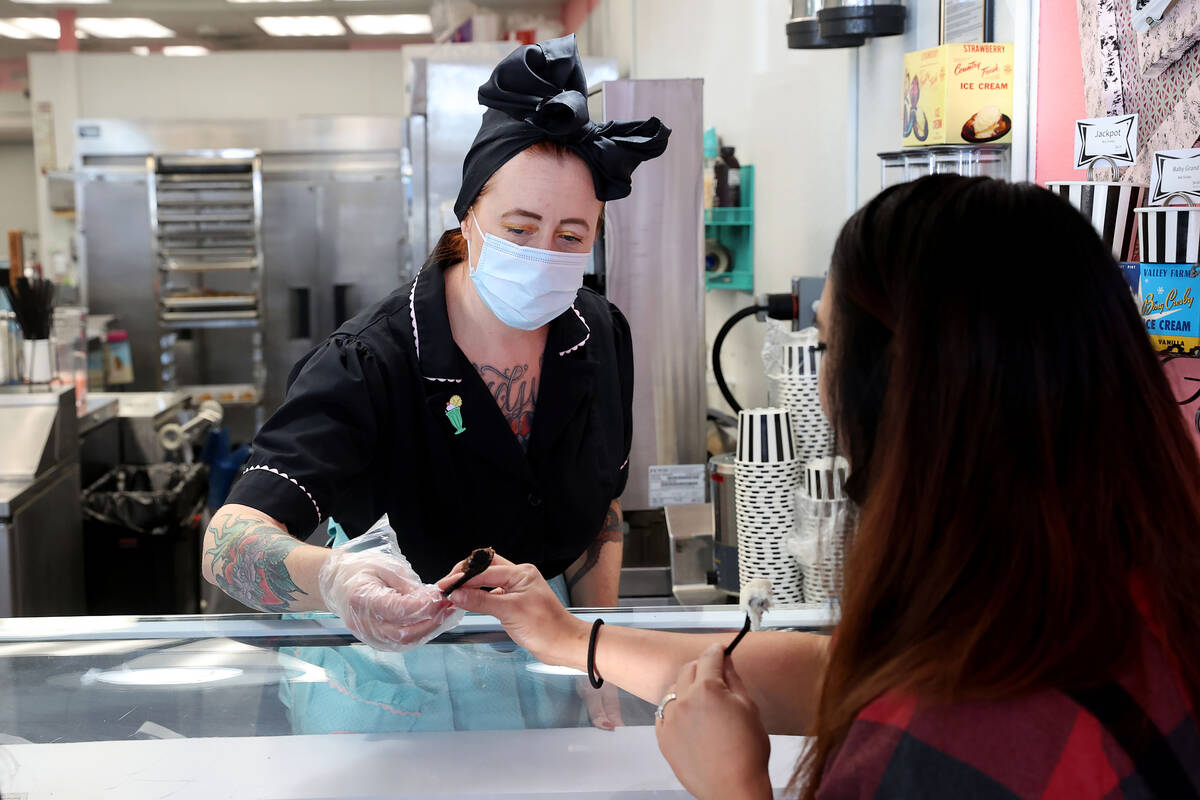 Jill Shlesinger gives out an ice cream sample at her new bakery called Starburst Parlor on West ...