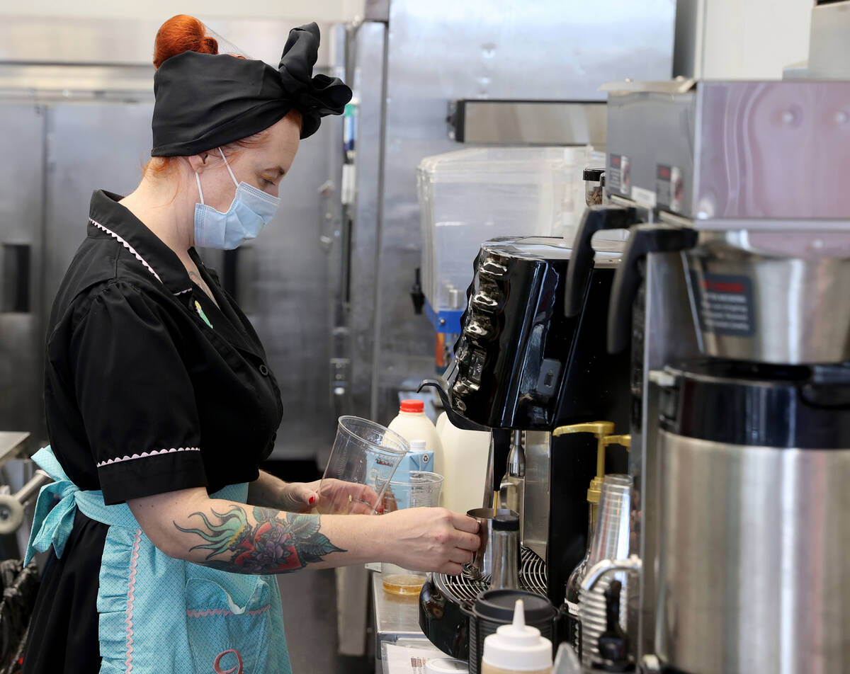 Jill Shlesinger makes a drink at her new bakery called Starburst Parlor on West Charleston Boul ...