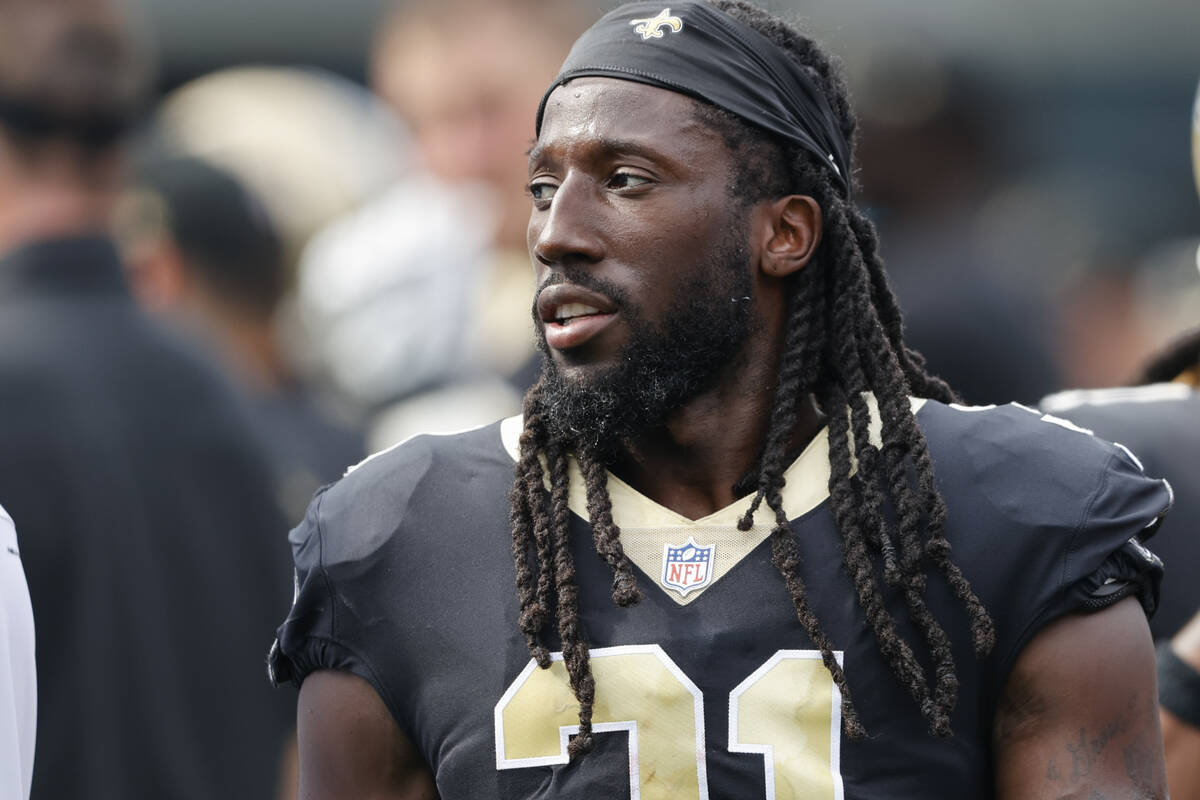 New Orleans Saints cornerback Desmond Trufant walks on the sidelines during the second half of ...