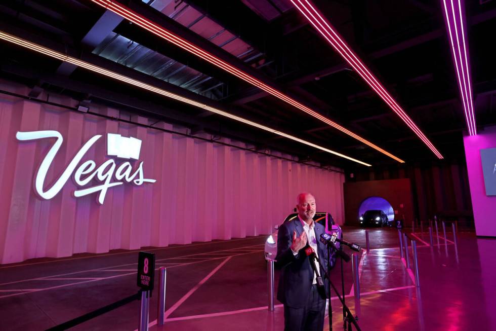 Las Vegas Convention and Visitors Authority President and CEO Steve Hill talks to the news medi ...