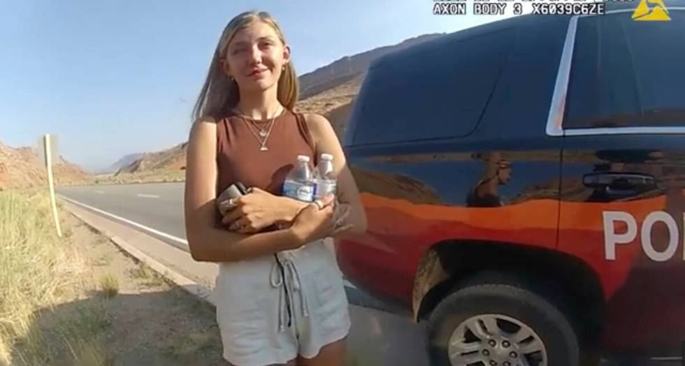 This police camera video provided by The Moab Police Department shows Gabrielle "Gabby" Petito ...