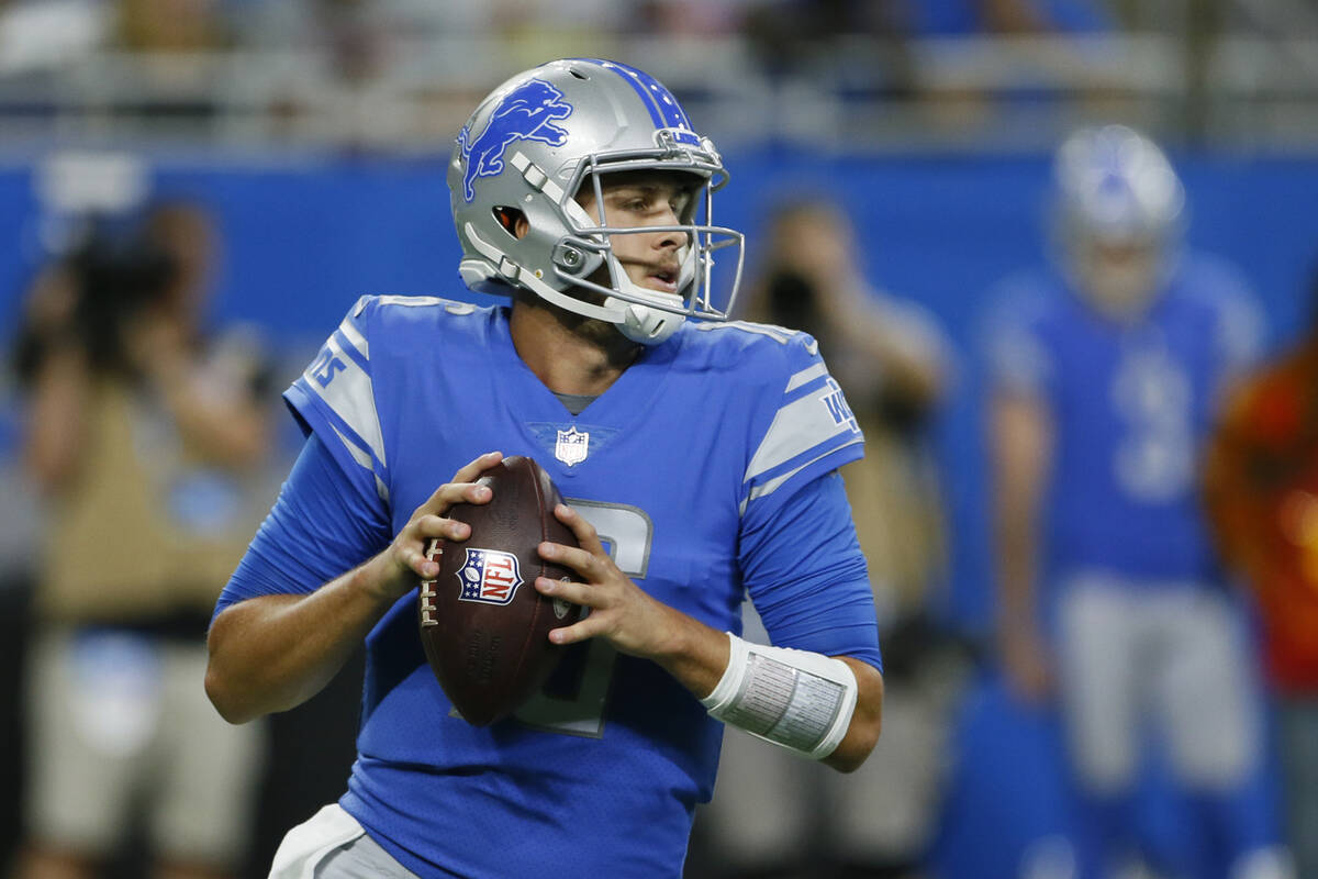 Detroit Lions quarterback Jared Goff throws during the first half of a preseason NFL football g ...