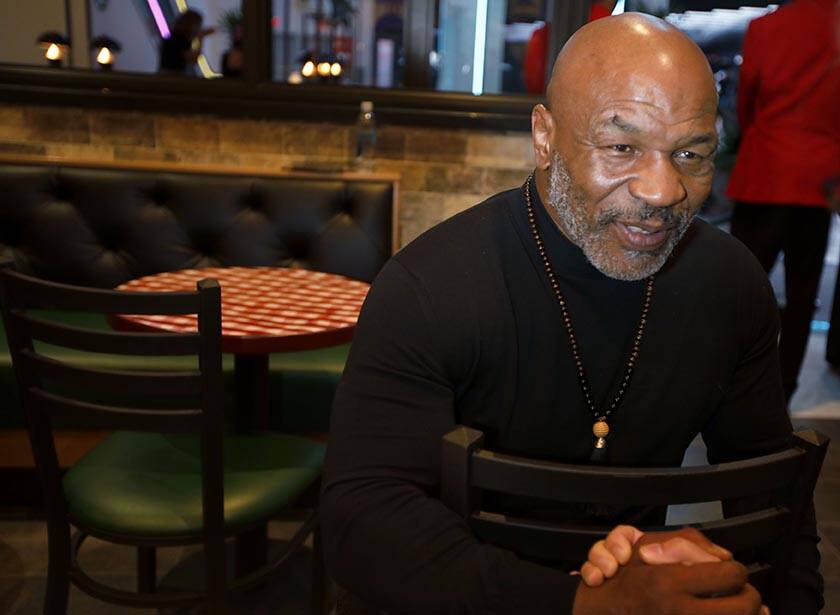 Former boxer Mike Tyson speaks to the Review-Journal after unveiling Tyson's statue at Mulberry ...