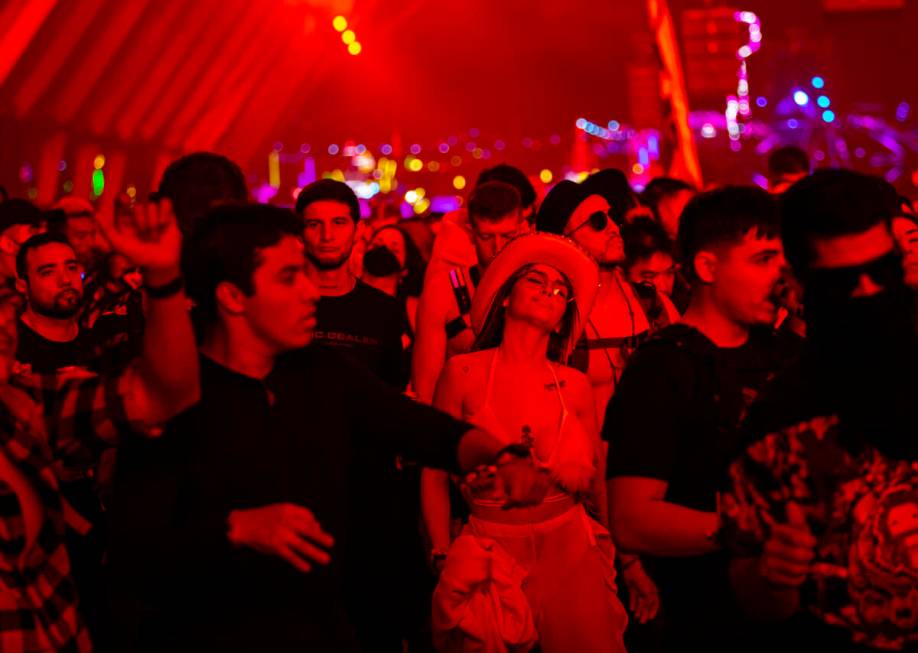 Attendees dance as Enrico Sangiuliano performs at the Neon Garden stage during the Electric Dai ...