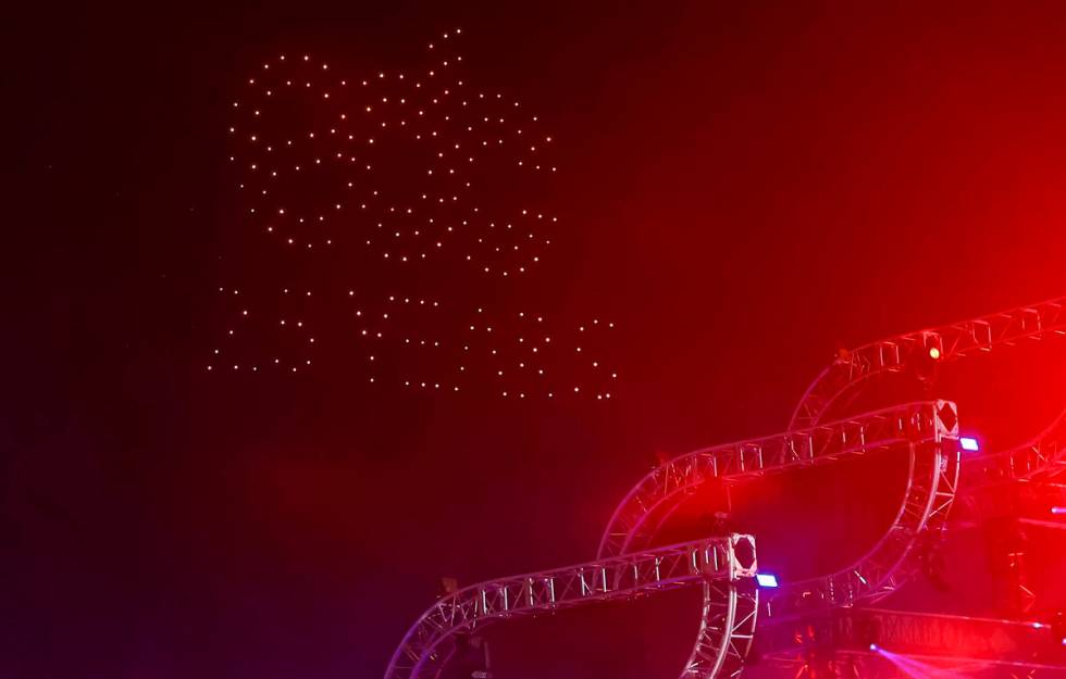 A drone show lights up the sky during the second day of the Electric Daisy Carnival at the Las ...