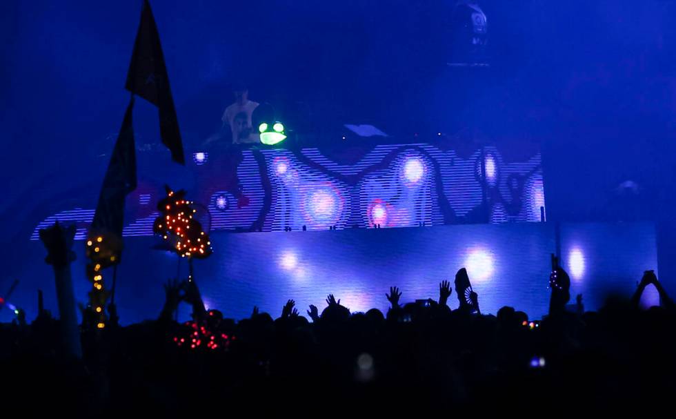 Deadmau5 performs at the Circuit Grounds stage during the second day of the Electric Daisy Carn ...