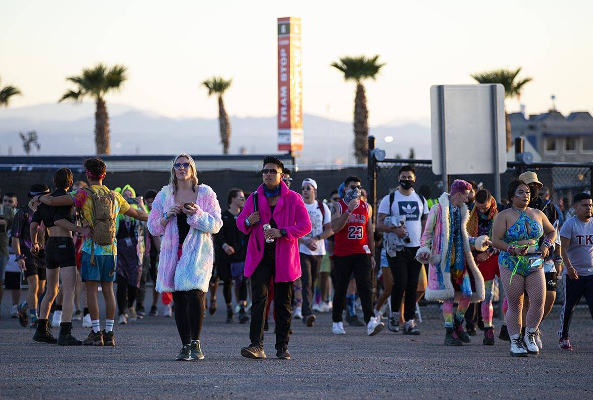 Attendees arrive for the first day of the Electric Daisy Carnival at the Las Vegas Motor Speedw ...