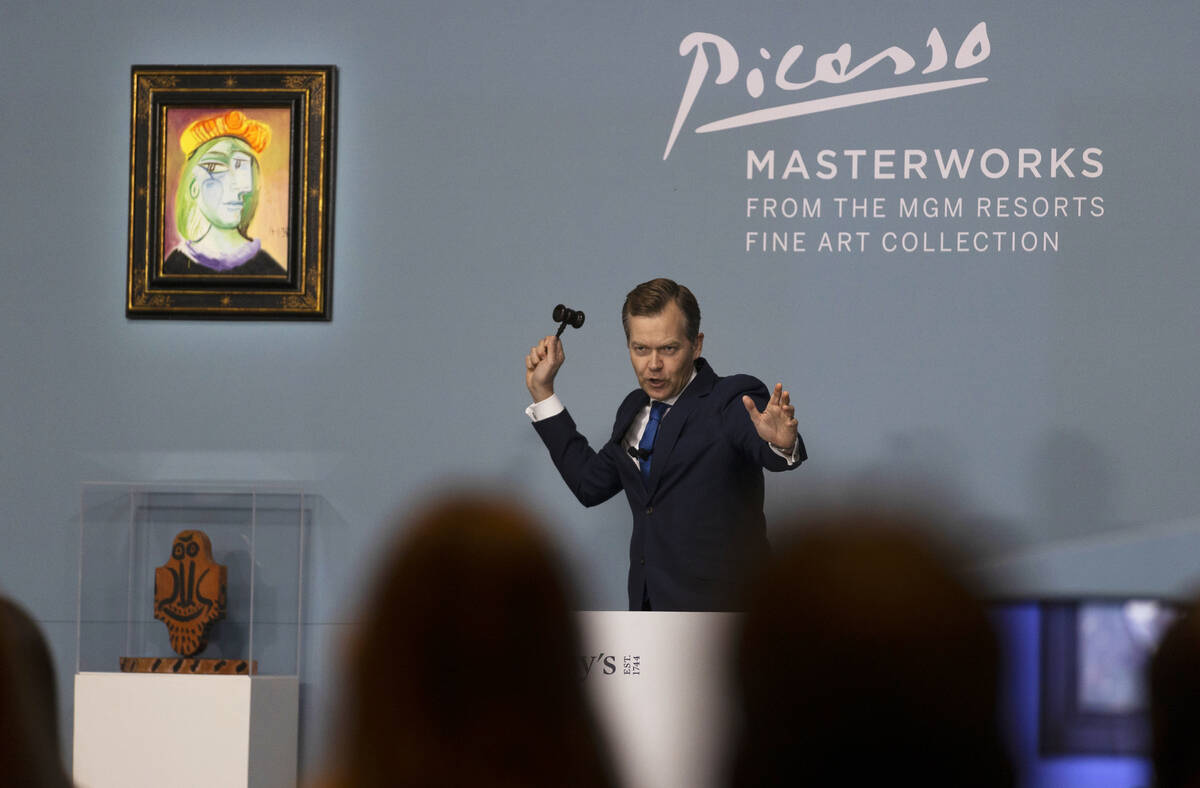 Oliver Barker takes bids during an auction held by Sotheby's featuring eleven of Pablo Picasso& ...
