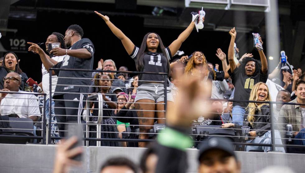 Raiders fans celebrate another score over the Philadelphia Eagles during the second half of an ...