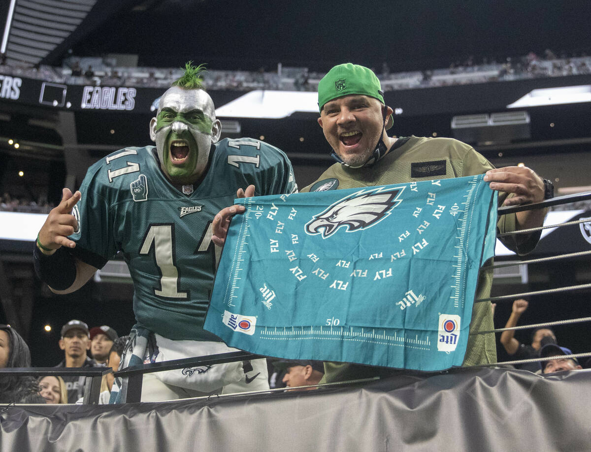 Philadelphia Eagles fans cheer during the fourth quarter of an NFL football game against the Ra ...