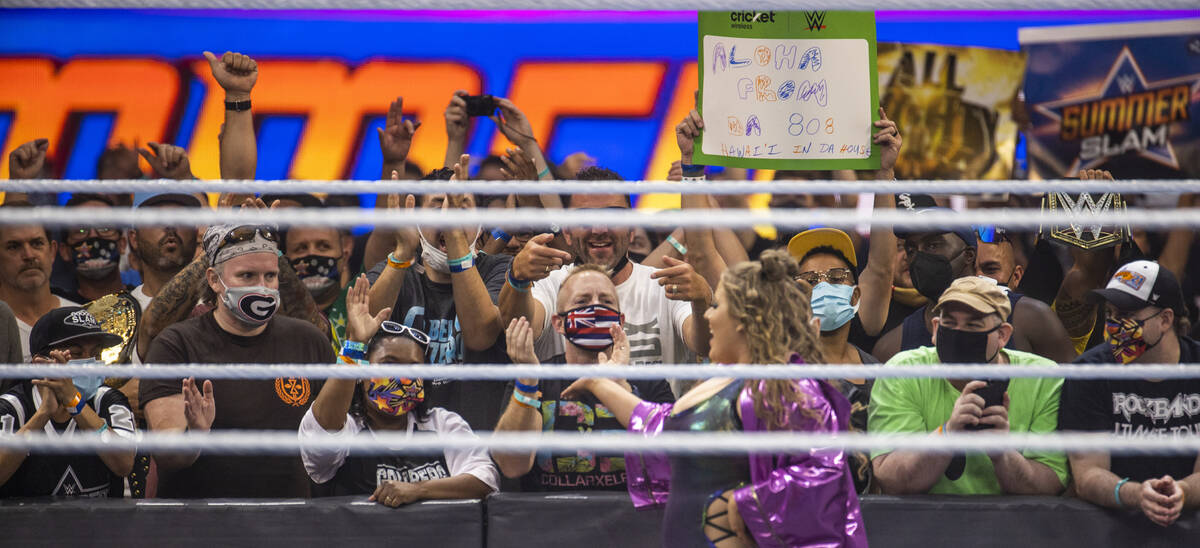 Dewdrop greets the fans after Alexa Bliss battled Eva Marie during WWE SummerSlam 2021 at Alleg ...