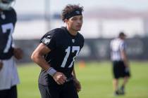 Raiders wide receiver Willie Snead (17) runs during a practice session at the Raiders Headquart ...