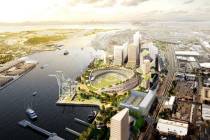 A rendering of the Oakland Athletics proposed $12 billion Howard Terminal project, which includ ...