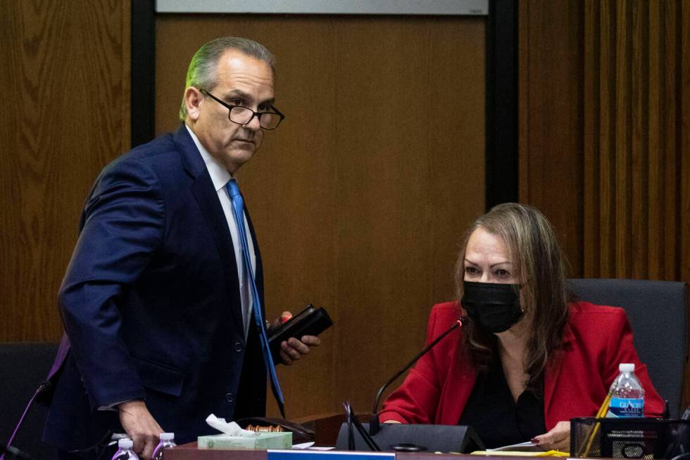 Superintendent Jesus Jara leaves the Clark County School Board meeting after the board of trust ...