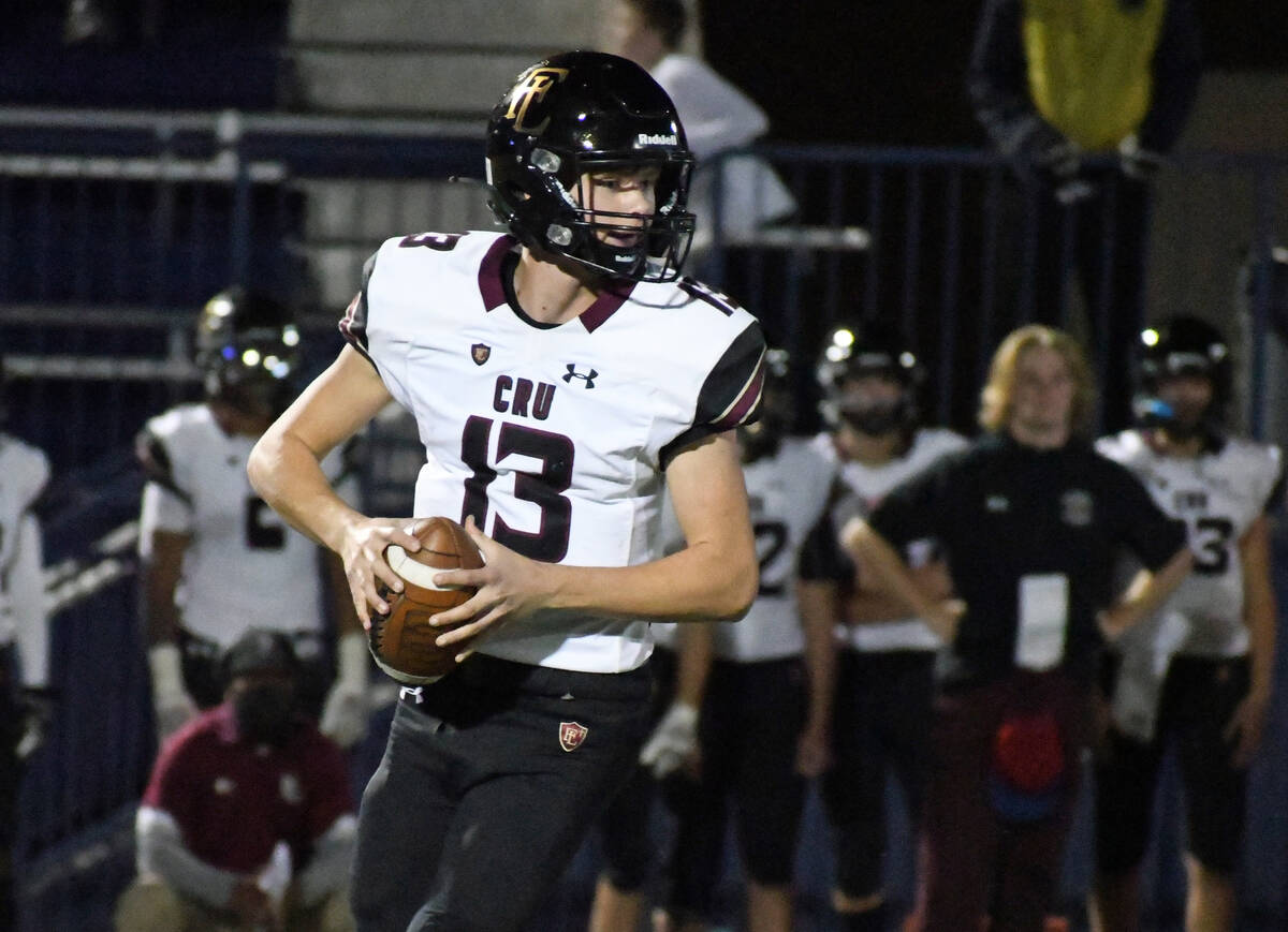 Faith Lutheran quarterback Ryan Walter looks down the field for a receiver during a Class 5A pl ...