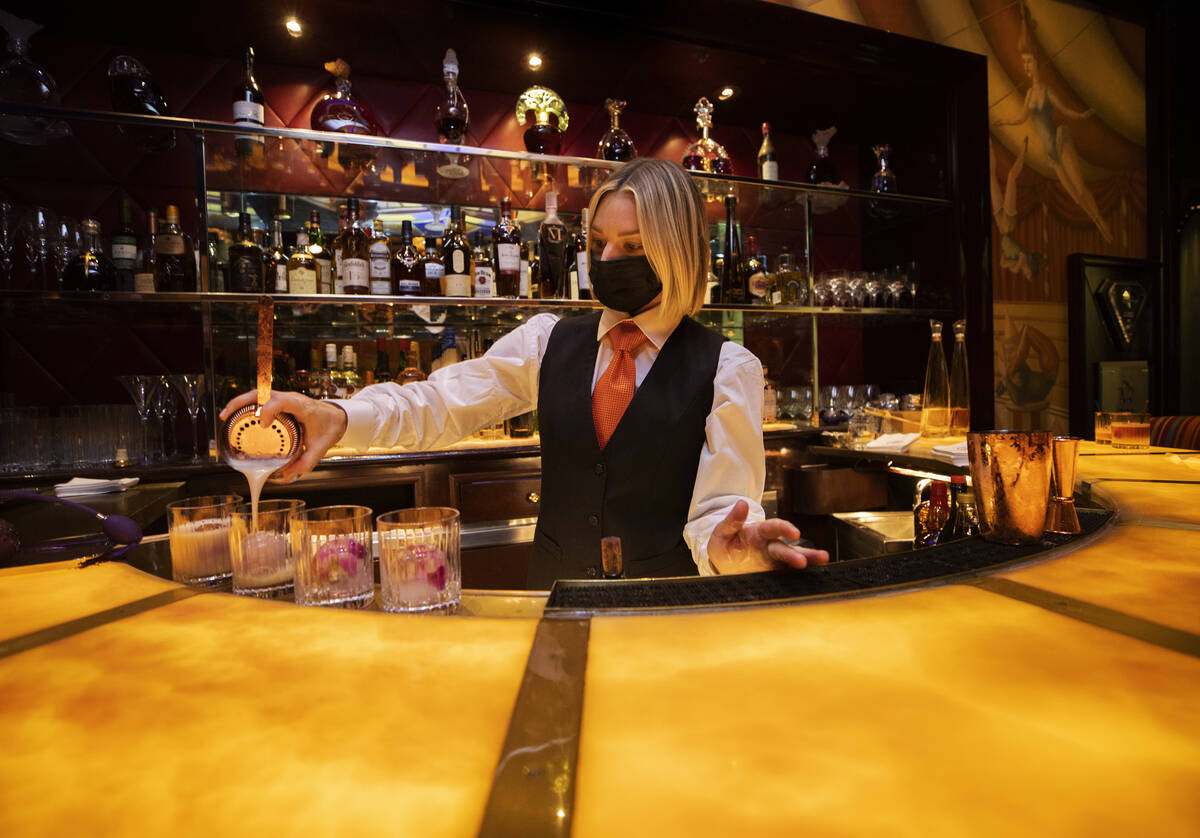 Normandy Sous Acide cocktails are poured at Le Cirque on Wednesday, Oct. 27, 2021, at Bellagio, ...