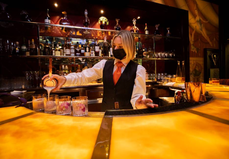 Normandy Sous Acide cocktails are poured at Le Cirque on Wednesday, Oct. 27, 2021, at Bellagio, ...