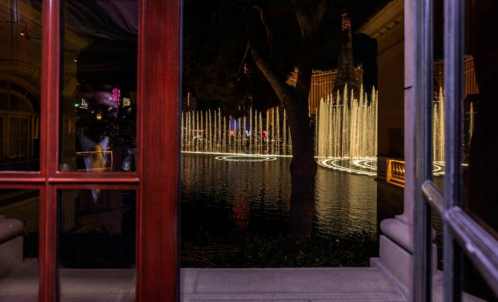 The view of the Fountains of Bellagio from Le Cirque on Wednesday, Oct. 27, 2021, at Bellagio, ...