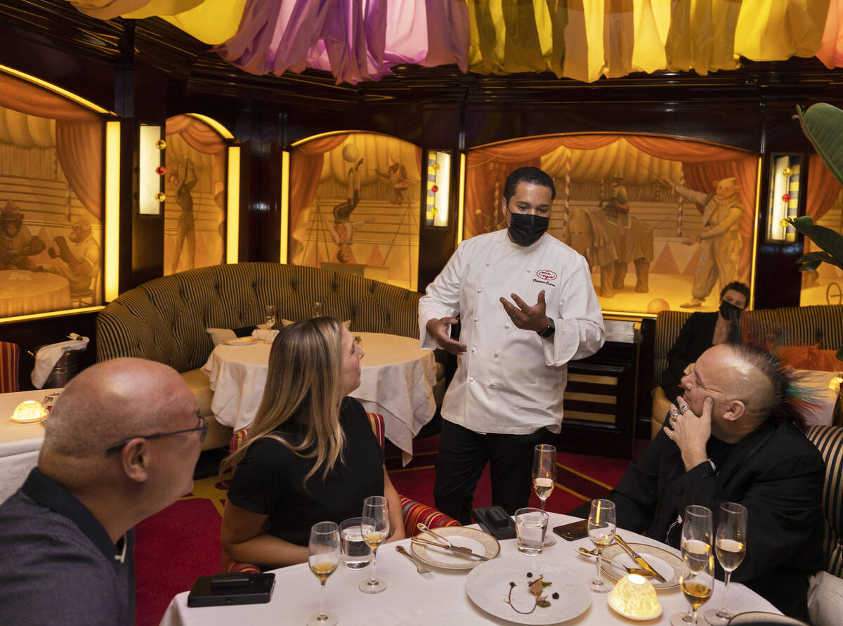 Executive Chef Dameon Evers, top/right, speaks with guests at Le Cirque on Wednesday, Oct. 27, ...