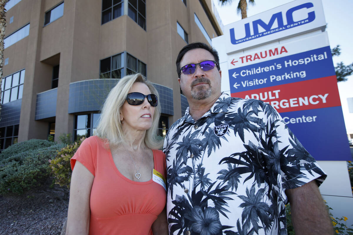 Tina Lovelett and her husband Michael Liberty speak to the Review-Journal in front of the UMC T ...
