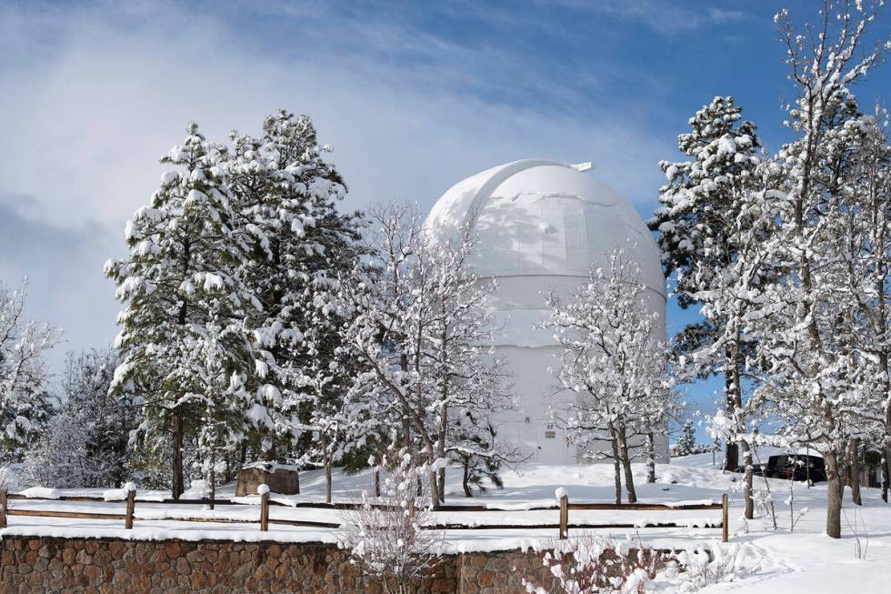 Snow covered Lowell Observatory, Flagstaff Arizona, bright sunny day in Flagstaff, AZ, United S ...