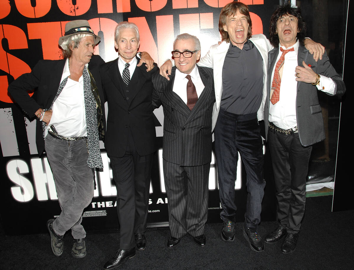 Director Martin Scorsese, center, poses with, from left, Keith Richards, Charlie Watts, Mick J ...