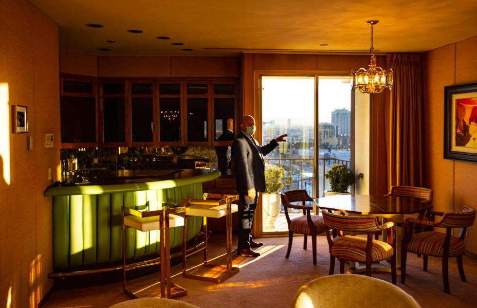 El Cortez general manager Adam Weisberg talks about the views from the balcony at the Jackie Ga ...