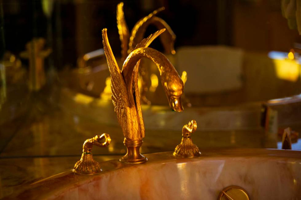 Gold fixtures on a marble tub are seen at the Jackie Gaughan Suite at the El Cortez in downtown ...