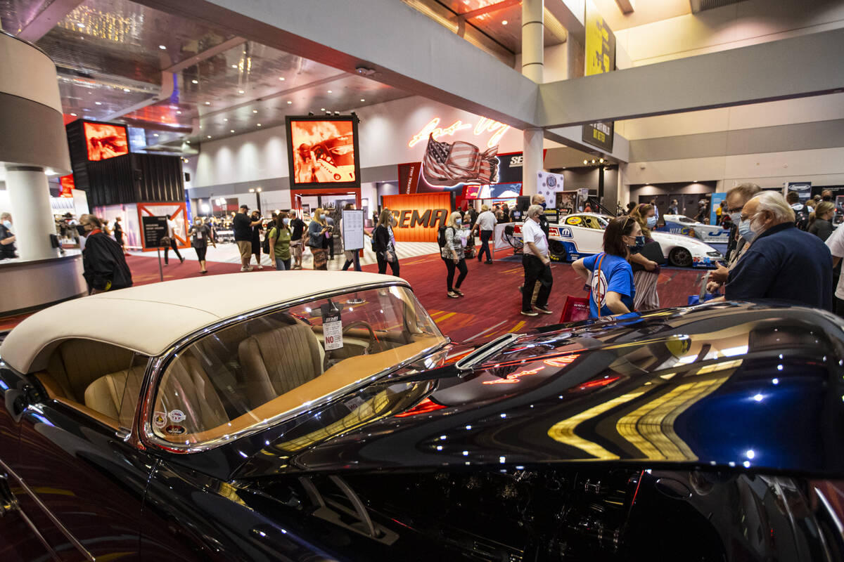 A custom 1958 Oldsmobile 98 is pictured during the Specialty Equipment Market Association, or S ...