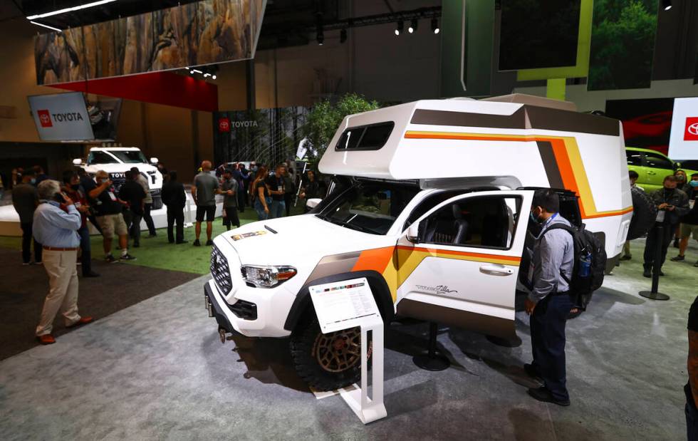 A Toyota Tacoma TRD Sport ҔacozillaӠcamper is seen on display during the Specialty ...