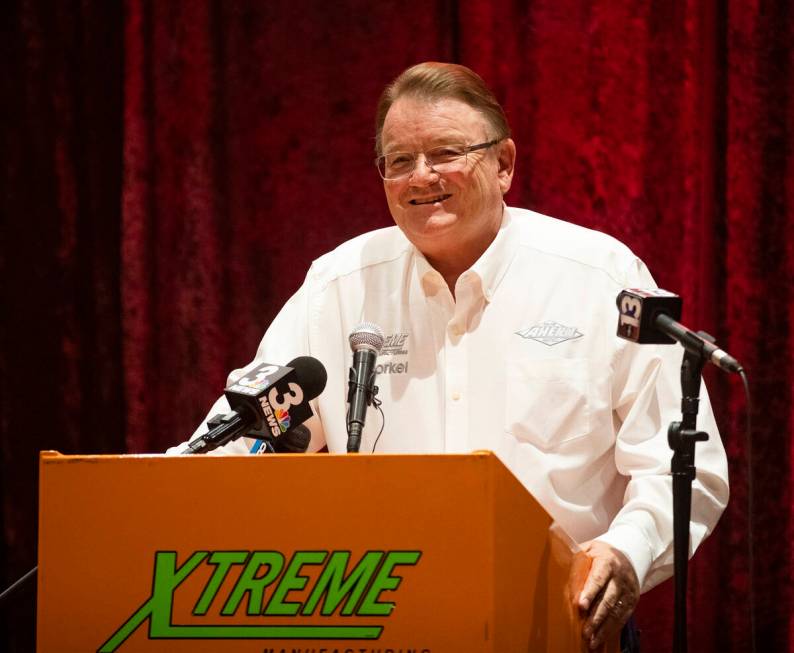 Businessman Don Ahern speaks at the Ahern Hotel in in Las Vegas, Monday, Sept. 14, 2020. (Rache ...