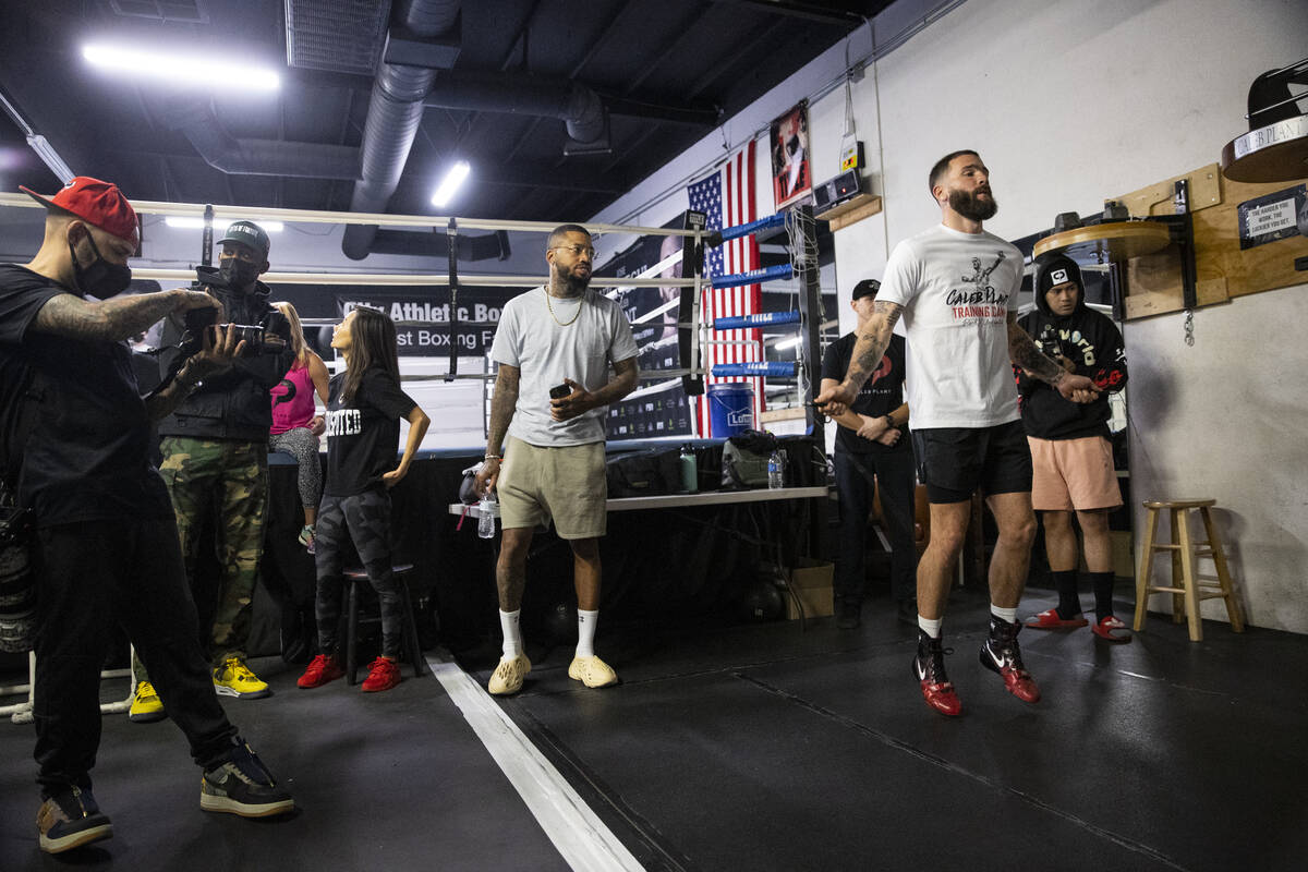 Caleb Plant jumps rope during a workout at the City Boxing Club in Las Vegas in preparation for ...