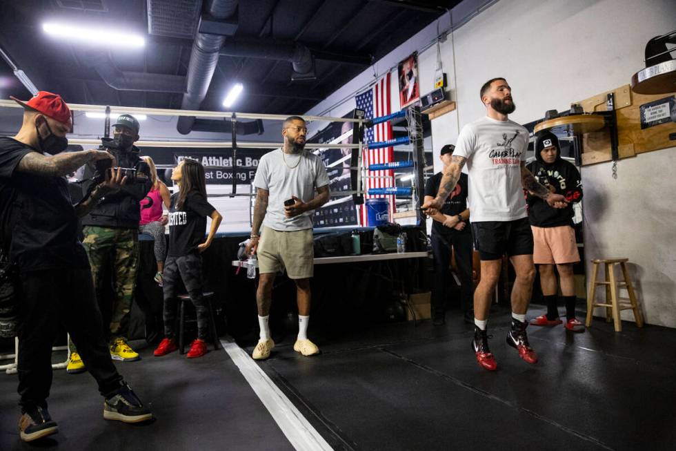 Caleb Plant jumps rope during a workout at the City Boxing Club in Las Vegas in preparation for ...