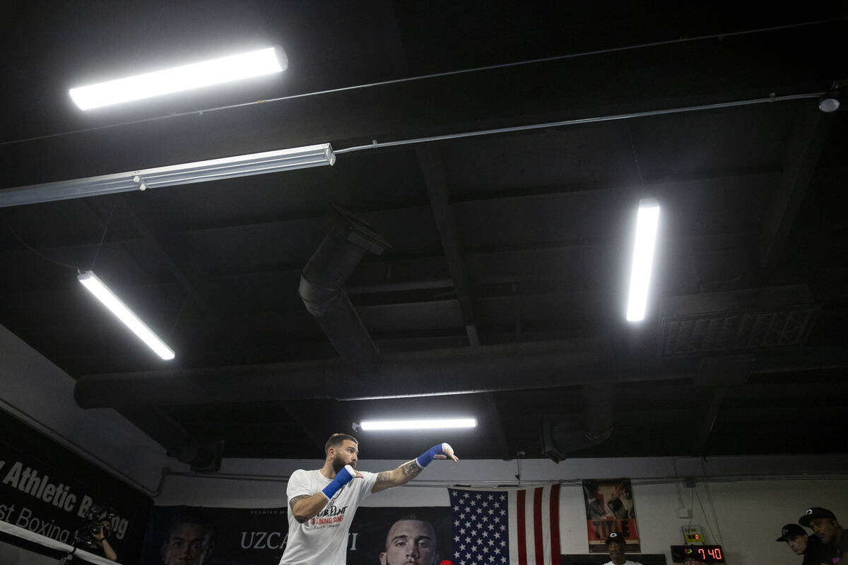 Caleb Plant works out at the City Boxing Club in Las Vegas in preparation for his title bout ag ...