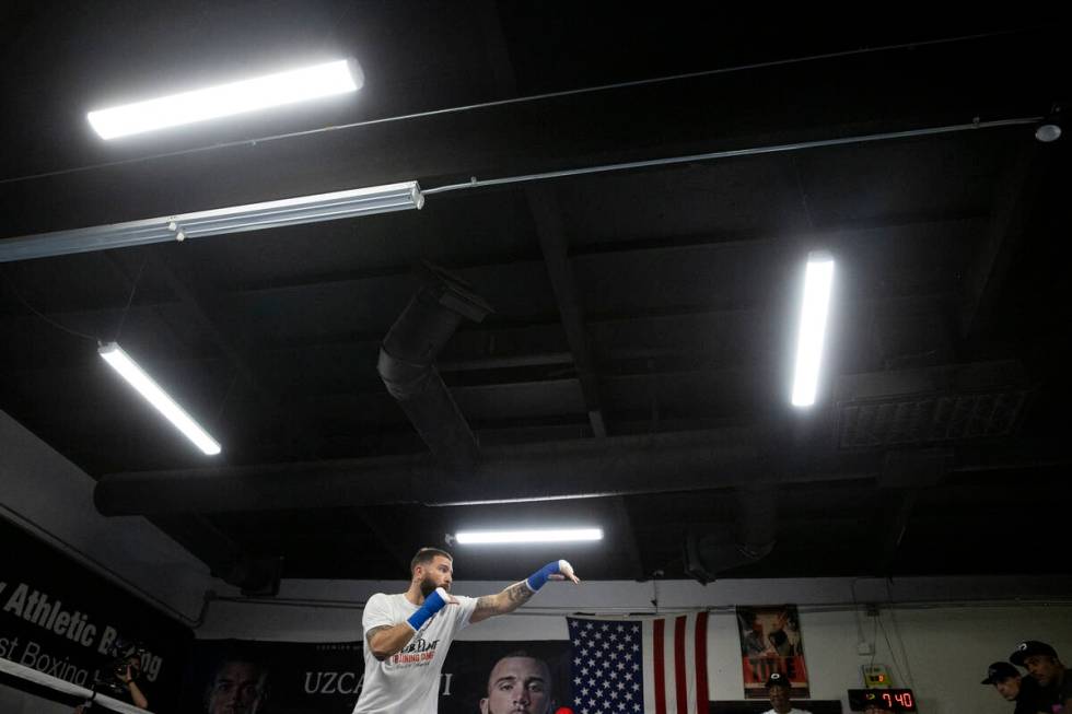 Caleb Plant works out at the City Boxing Club in Las Vegas in preparation for his title bout ag ...