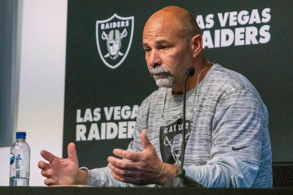 Raiders interim head coach Rich Bisaccia addresses the media during a news conference at the Ra ...
