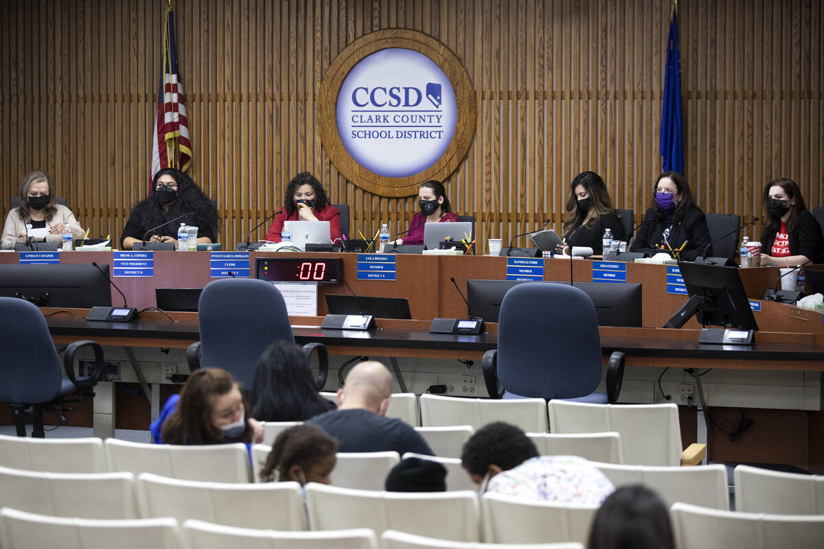 The Clark County School District Board of Trustees discusses the appointment of an interim supe ...