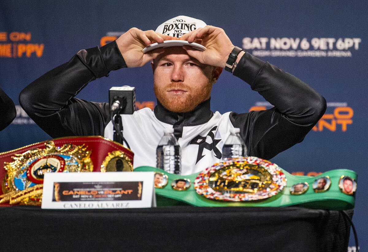 Boxer Canelo Alvarez listens to comments on his ability during the final press conference for C ...