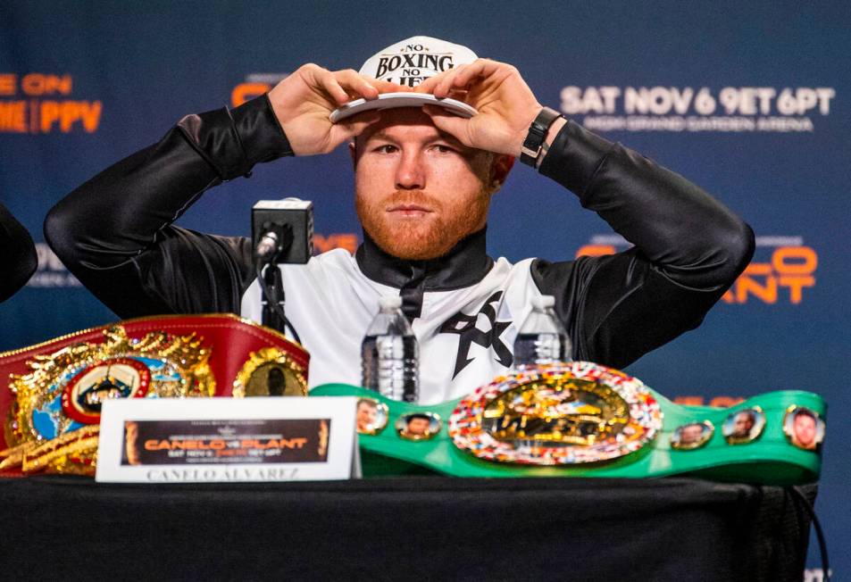 Boxer Canelo Alvarez listens to comments on his ability during the final press conference for C ...